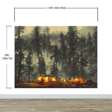 Carregar imagem no visualizador da galeria, Camping Under the Stars Painting Wallpaper. Woodland Forest Wall Mural. Nature Wall Decor. #6492