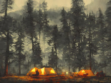 Carregar imagem no visualizador da galeria, Camping Under the Stars Painting Wallpaper. Woodland Forest Wall Mural. Nature Wall Decor. #6492