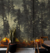 Carregar imagem no visualizador da galeria, Camping Under the Stars Painting Wallpaper. Woodland Forest Wall Mural. Nature Wall Decor. #6492