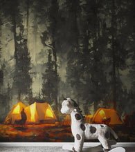 Carregar imagem no visualizador da galeria, Camping Under the Stars Painting Wallpaper. Woodland Forest Wall Mural. Nature Wall Decor. #6492
