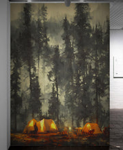 Carregar imagem no visualizador da galeria, Camping Under the Stars Painting Wallpaper. Woodland Forest Wall Mural. Nature Wall Decor. #6492