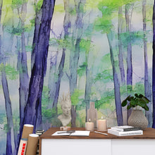 Load image into Gallery viewer, Watercolor Forest Wallpaper. Colorful Forest Peel and Stick Wall Mural. #6493
