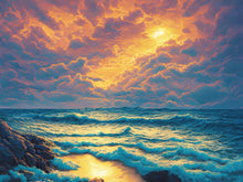 Carregar imagem no visualizador da galeria, Dramatic Scene of a Sunset Over Blue Ocean Wall Mural Peel and Stick Wallpaper. #6495