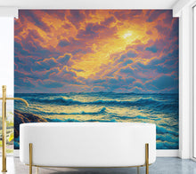 Carregar imagem no visualizador da galeria, Dramatic Scene of a Sunset Over Blue Ocean Wall Mural Peel and Stick Wallpaper. #6495