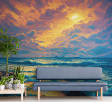 Carregar imagem no visualizador da galeria, Dramatic Scene of a Sunset Over Blue Ocean Wall Mural Peel and Stick Wallpaper. #6495
