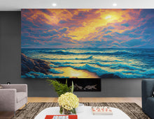 Carregar imagem no visualizador da galeria, Dramatic Scene of a Sunset Over Blue Ocean Wall Mural Peel and Stick Wallpaper. #6495