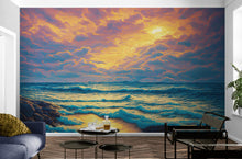 Carregar imagem no visualizador da galeria, Dramatic Scene of a Sunset Over Blue Ocean Wall Mural Peel and Stick Wallpaper. #6495