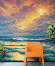 Carregar imagem no visualizador da galeria, Dramatic Scene of a Sunset Over Blue Ocean Wall Mural Peel and Stick Wallpaper. #6495
