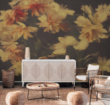 Carregar imagem no visualizador da galeria, Vintage Dark Background with Yellow Flowers Botanical Wallpaper. #6497