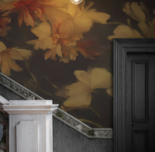 Carregar imagem no visualizador da galeria, Vintage Dark Background with Yellow Flowers Botanical Wallpaper. #6497