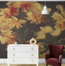 Carregar imagem no visualizador da galeria, Vintage Dark Background with Yellow Flowers Botanical Wallpaper. #6497