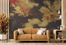Carregar imagem no visualizador da galeria, Vintage Dark Background with Yellow Flowers Botanical Wallpaper. #6497