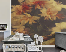 Carregar imagem no visualizador da galeria, Vintage Dark Background with Yellow Flowers Botanical Wallpaper. #6497