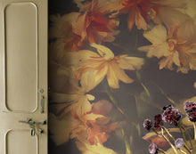 Carregar imagem no visualizador da galeria, Vintage Dark Background with Yellow Flowers Botanical Wallpaper. #6497