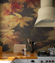 Carregar imagem no visualizador da galeria, Vintage Dark Background with Yellow Flowers Botanical Wallpaper. #6497