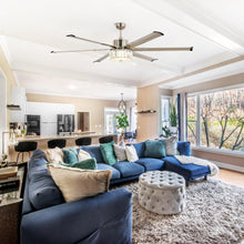 Carregar imagem no visualizador da galeria, 65" Modern Brushed Nickel DC Motor Downrod Mount Reversible Ceiling Fan with Lighting and Remote Control