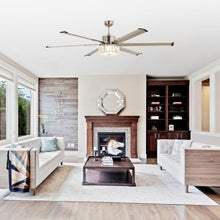 Carregar imagem no visualizador da galeria, 65" Modern Brushed Nickel DC Motor Downrod Mount Reversible Ceiling Fan with Lighting and Remote Control