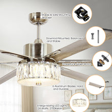 Carregar imagem no visualizador da galeria, 65" Modern Brushed Nickel DC Motor Downrod Mount Reversible Ceiling Fan with Lighting and Remote Control