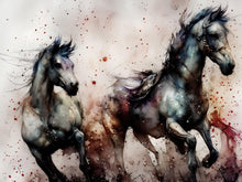 Carregar imagem no visualizador da galeria, Horse Galloping Watercolor Painting. Cowboy Peel and Stick Wall Mural. #6500