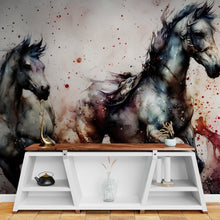 Carregar imagem no visualizador da galeria, Horse Galloping Watercolor Painting. Cowboy Peel and Stick Wall Mural. #6500