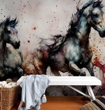 Carregar imagem no visualizador da galeria, Horse Galloping Watercolor Painting. Cowboy Peel and Stick Wall Mural. #6500