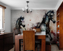 Carregar imagem no visualizador da galeria, Horse Galloping Watercolor Painting. Cowboy Peel and Stick Wall Mural. #6500