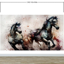 Carregar imagem no visualizador da galeria, Horse Galloping Watercolor Painting. Cowboy Peel and Stick Wall Mural. #6500