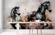 Carregar imagem no visualizador da galeria, Horse Galloping Watercolor Painting. Cowboy Peel and Stick Wall Mural. #6500