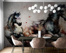 Carregar imagem no visualizador da galeria, Horse Galloping Watercolor Painting. Cowboy Peel and Stick Wall Mural. #6500