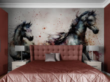 Carregar imagem no visualizador da galeria, Horse Galloping Watercolor Painting. Cowboy Peel and Stick Wall Mural. #6500
