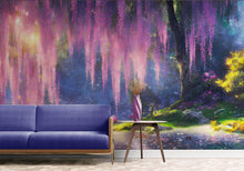 Carregar imagem no visualizador da galeria, Enchanted Forest with Pink Cherry Blossom Tree Wall Mural. #6504