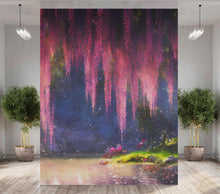 Carregar imagem no visualizador da galeria, Enchanted Forest with Pink Cherry Blossom Tree Wall Mural. #6504