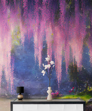 Carregar imagem no visualizador da galeria, Enchanted Forest with Pink Cherry Blossom Tree Wall Mural. #6504