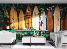 Load image into Gallery viewer, Surfboards Wall Mural. Peel and Stick Wallpaper. Summer Tropical Beach Theme Decor. #6509