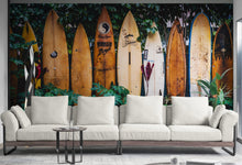 Load image into Gallery viewer, Surfboards Wall Mural. Peel and Stick Wallpaper. Summer Tropical Beach Theme Decor. #6509