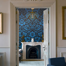 Load image into Gallery viewer, Damask Wallpaper Blue Color on Dark Background Pattern Wallpaper Peel and Stick Wall Mural Home Decor #6518