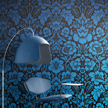 Load image into Gallery viewer, Damask Wallpaper Blue Color on Dark Background Pattern Wallpaper Peel and Stick Wall Mural Home Decor #6518