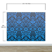 Load image into Gallery viewer, Damask Wallpaper Blue Color on Dark Background Pattern Wallpaper Peel and Stick Wall Mural Home Decor #6518