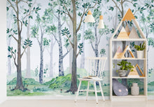 Carregar imagem no visualizador da galeria, Nursery Woodland Forest Wallpaper. Watercolor Birch Tree Forest Wall Mural. #6525