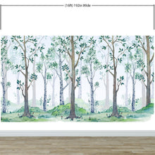 Carregar imagem no visualizador da galeria, Nursery Woodland Forest Wallpaper. Watercolor Birch Tree Forest Wall Mural. #6525