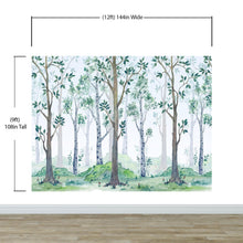 Carregar imagem no visualizador da galeria, Nursery Woodland Forest Wallpaper. Watercolor Birch Tree Forest Wall Mural. #6525