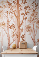 Carregar imagem no visualizador da galeria, Sepia Tone Nursery Woodland Forest Wallpaper. Watercolor Birch Tree Forest Wall Mural. #6526