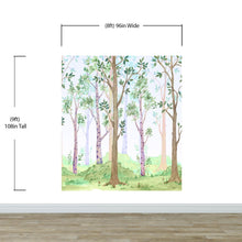 Load image into Gallery viewer, Colorful Nursery Woodland Forest Wallpaper. Watercolor Birch Tree Forest Wall Mural. #6527