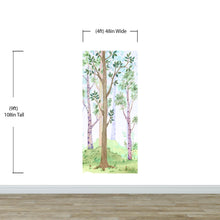 Load image into Gallery viewer, Colorful Nursery Woodland Forest Wallpaper. Watercolor Birch Tree Forest Wall Mural. #6527