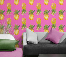 Carregar imagem no visualizador da galeria, Pineapple Wallpaper. Pink, Purple, or Black Color Peel and Stick Wall Mural. #6538