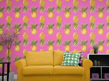 Carregar imagem no visualizador da galeria, Pineapple Wallpaper. Pink, Purple, or Black Color Peel and Stick Wall Mural. #6538