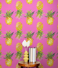 Carregar imagem no visualizador da galeria, Pineapple Wallpaper. Pink, Purple, or Black Color Peel and Stick Wall Mural. #6538