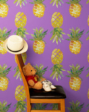 Carregar imagem no visualizador da galeria, Pineapple Wallpaper. Pink, Purple, or Black Color Peel and Stick Wall Mural. #6538