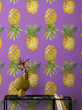 Carregar imagem no visualizador da galeria, Pineapple Wallpaper. Pink, Purple, or Black Color Peel and Stick Wall Mural. #6538