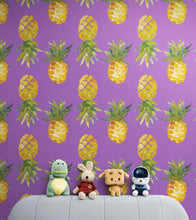 Carregar imagem no visualizador da galeria, Pineapple Wallpaper. Pink, Purple, or Black Color Peel and Stick Wall Mural. #6538